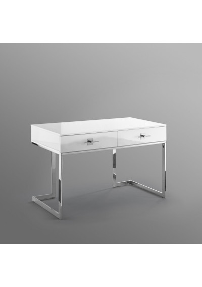 White & Silver 2 Drawer Glossy Finish Computer Writing Desk